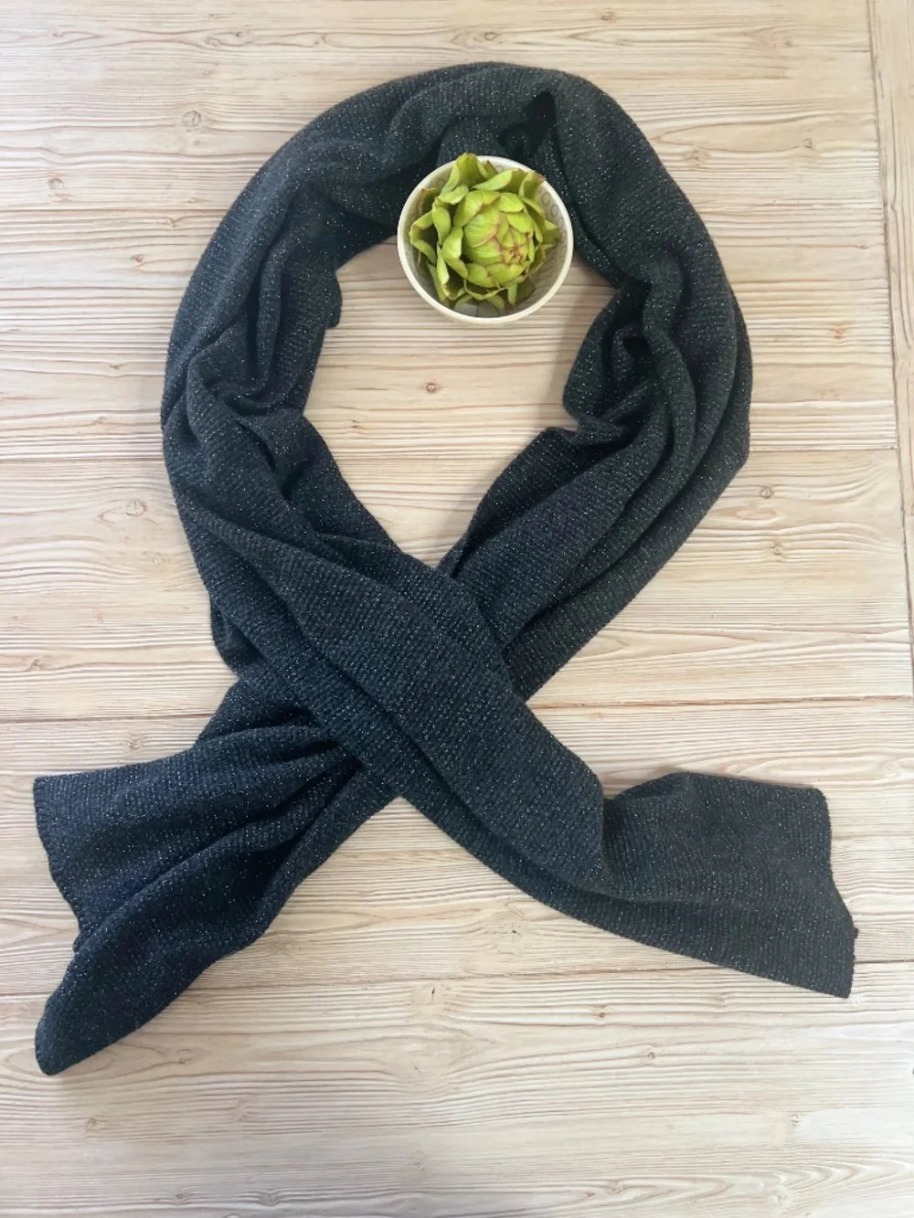 Inverni Black Cashmere Silver Metallic Scarf Made in Italy